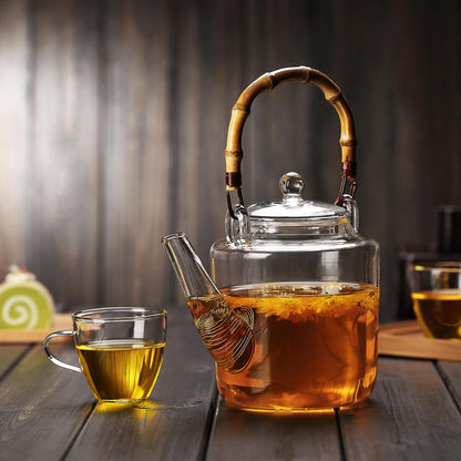 Pocarati Wild Glass Teapot 1350ml – Heat-Resistant, Direct Flame Safe with Gold Strainer