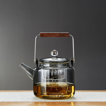 Heat-Resistant Black Glass Teapot 1000ml – Direct Fire Safe with Dual Removable Tea Strainers