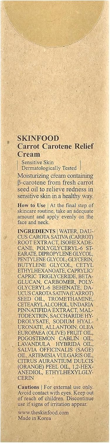 SKINFOOD Carrot Carotene Relief Cream – Soothing &amp; Moisturizing Korean Skincare Cream