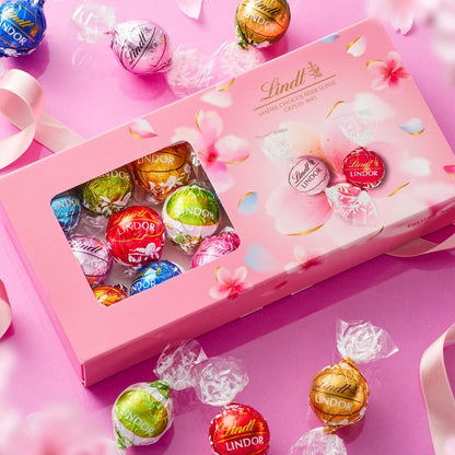 Lindt Lindor Early Summer Tasting Set – 18 Piece Gift Box with Individual Wraps &amp; Shopping Bag