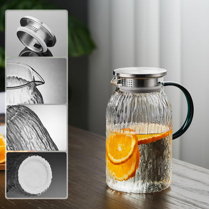 Pocarati Heat-Resistant Glass Pitcher – 1500ml Wood Grain Design Water Carafe