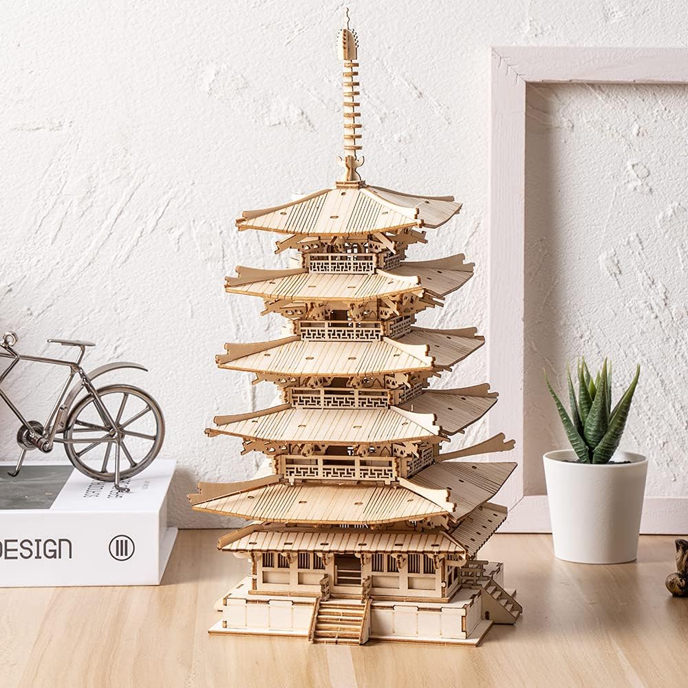 Rolife Five-Tier Pagoda 3D Wooden Puzzle | DIY Craft Model Gift for Kids &amp; Adults