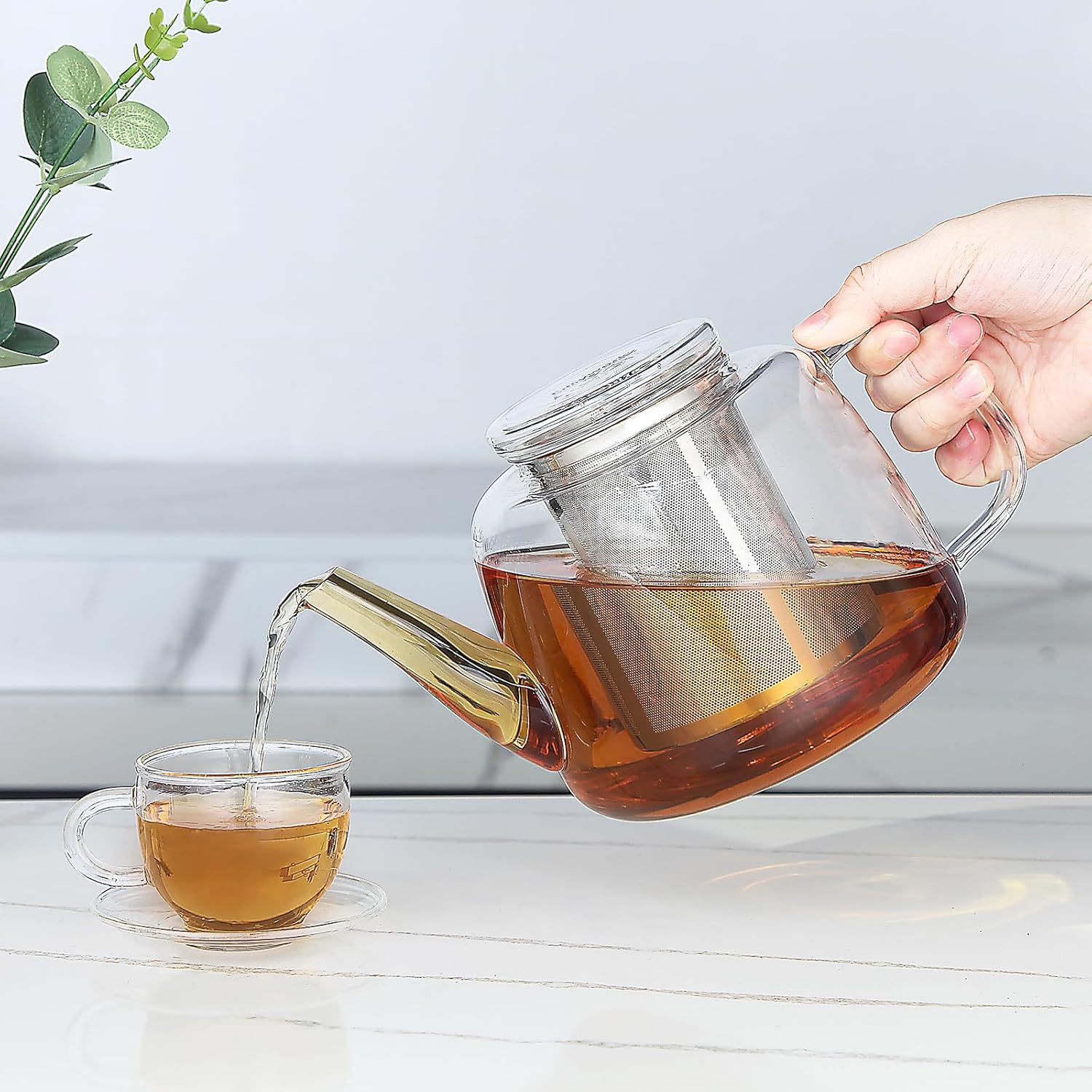 Easyworkz Borosilicate Glass Teapot with Stainless Steel Infuser – Clear, 1500ml