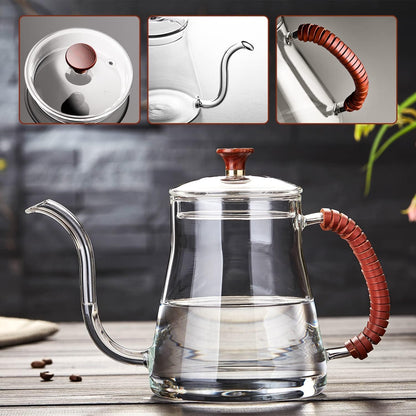 Pocarati Gooseneck Coffee Kettle – 680ml Heat-Resistant Glass Drip Pot