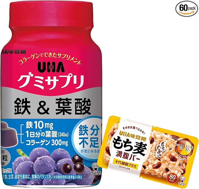 UHA Mikakuto Gummy Supplement, Iron &amp; Folic Acid, 30 Day Supply (60 Capsules), Acai Mix Flavor