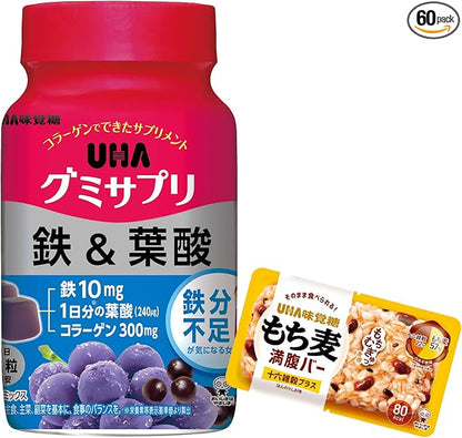 UHA Mikakuto Gummy Supplement, Iron &amp; Folic Acid, 30 Day Supply (60 Capsules), Acai Mix Flavor