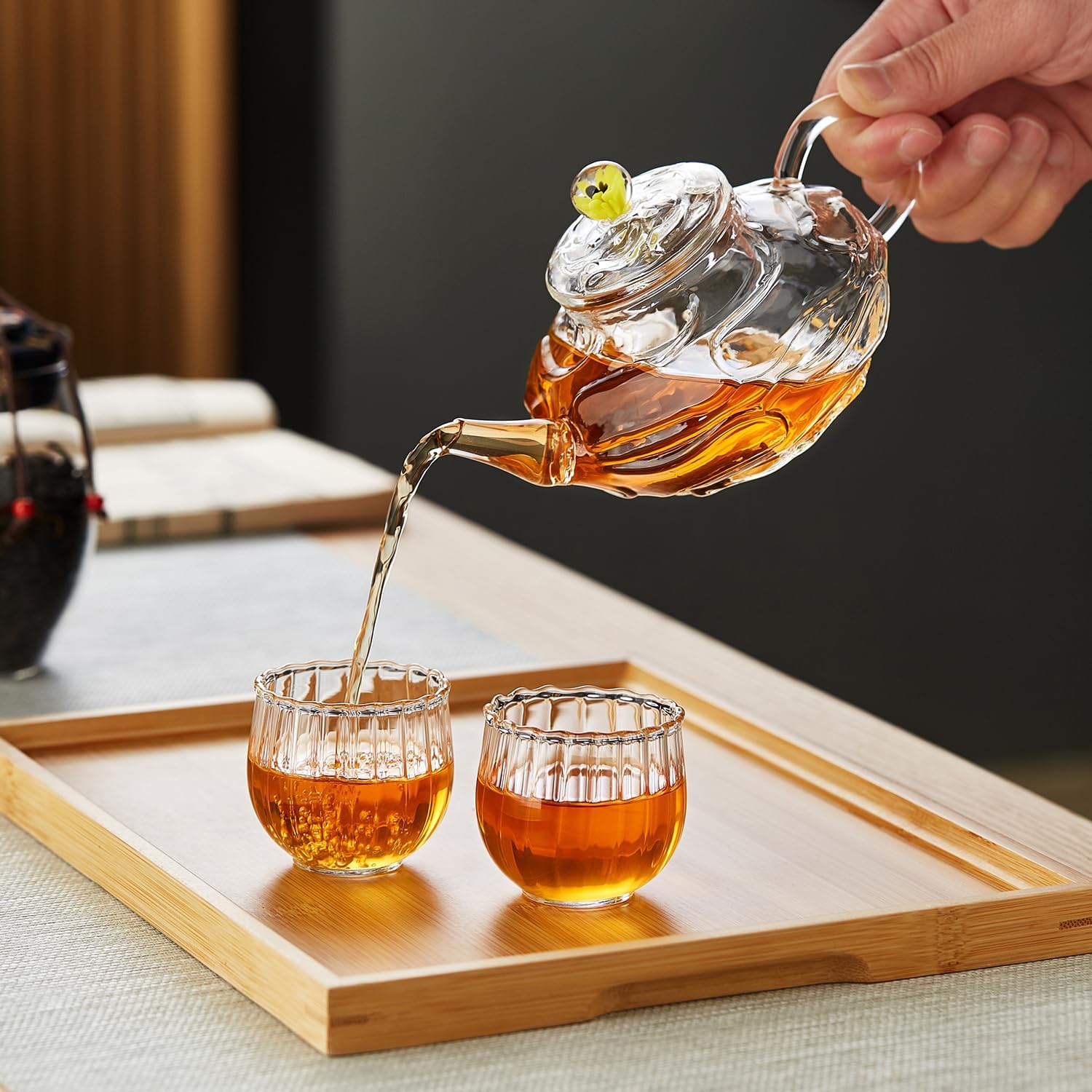 Mini Muscle Heat-Resistant Glass Teapot – 340ml Gourd Design