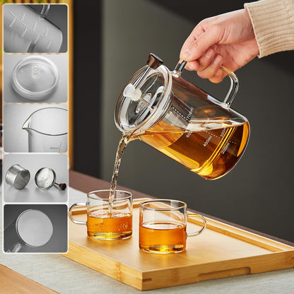 Pocarati Heat-Resistant Glass Tea Press 800ml – Stainless Steel Filter, Measuring Scale, Direct Flame Safe