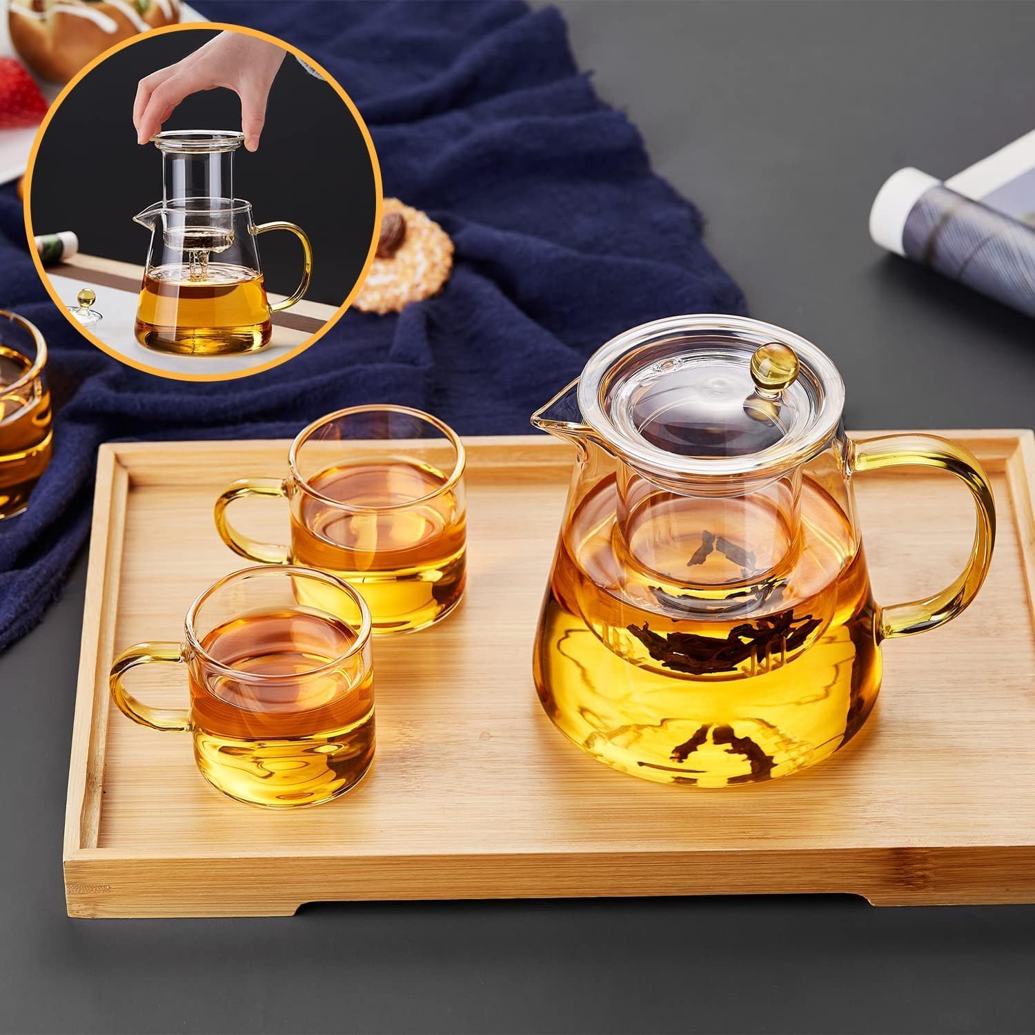 Pocarati Heat-Resistant Glass Teapot 700ml – Microwave &amp; Direct Flame Safe with Strainer