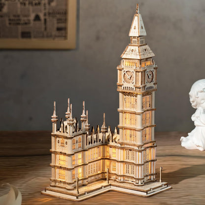 ROBOTIME Big Ben TG507 3D Wooden Puzzle – DIY Craft Model Kit, Educational Toy &amp; Gift for Kids and Adults