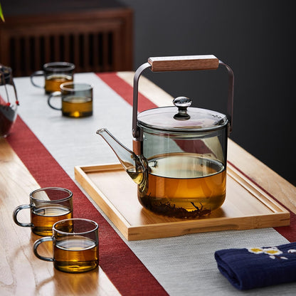 Heat-Resistant Glass Teapot 1100ml – Ink Design, Wooden Handle, Direct Fire Safe, Stylish Craft Tea Kettle