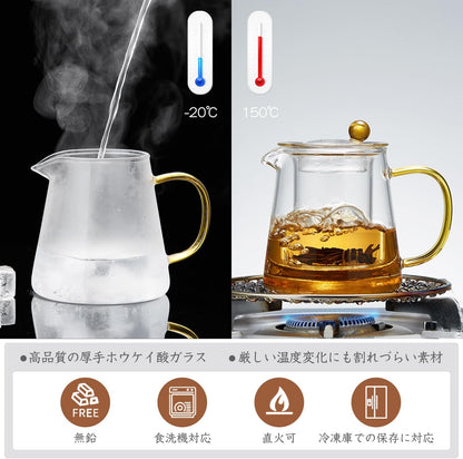 Pocarati Heat-Resistant Glass Teapot 700ml – Microwave &amp; Direct Flame Safe with Strainer