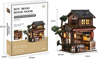 DIY Miniature House Book Nook Kit – Showa Goods Store 3D Wooden Dollhouse, Handmade Bookshelf Decoration