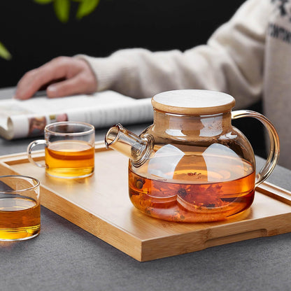 Pocarati Amber Heat-Resistant Glass Teapot 1000ml – Round Design, Direct Flame Safe, Large Capacity