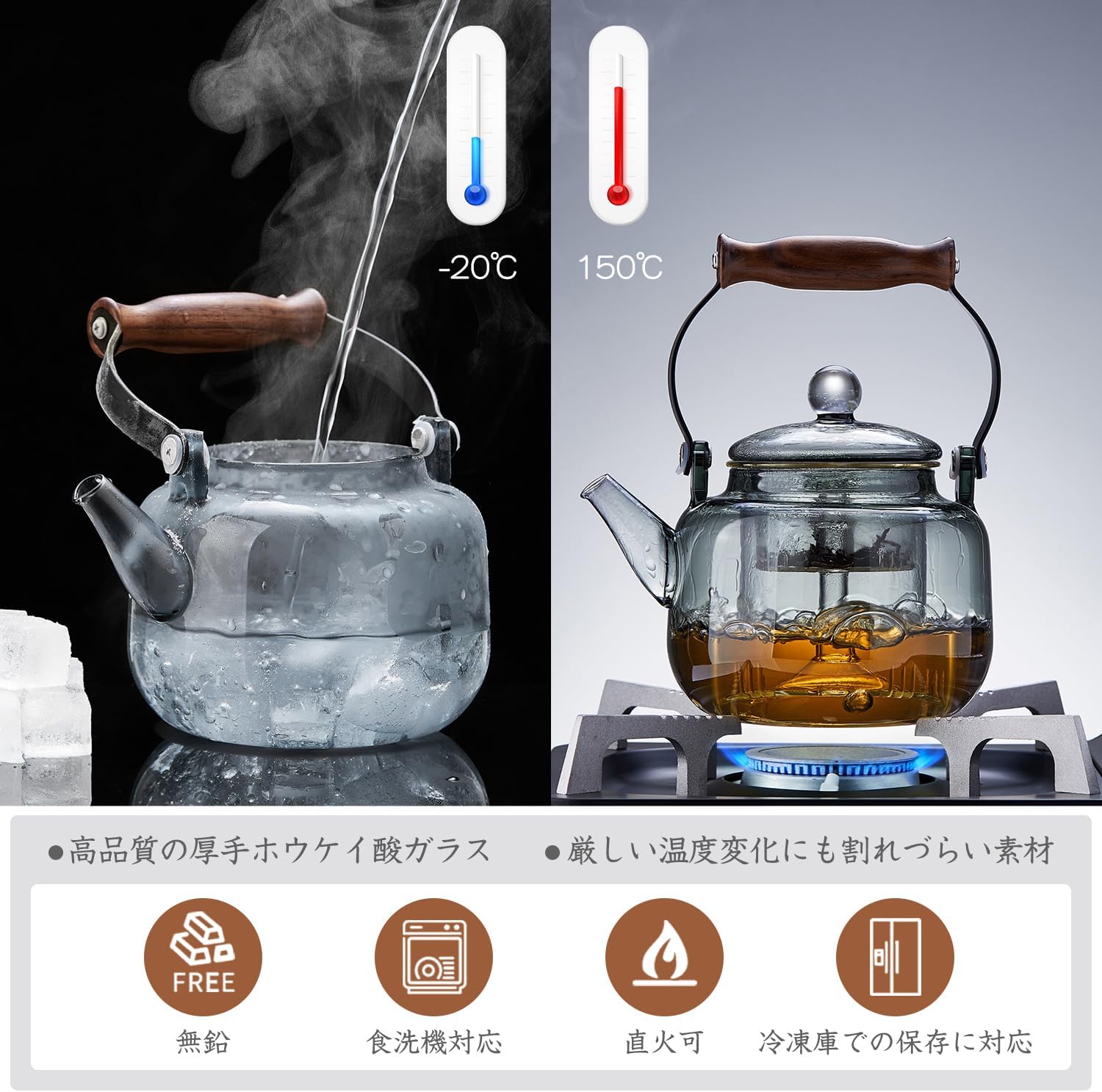 Pocarati Heat-Resistant Glass Teapot 900ml – Direct Flame Safe with Dual Removable Glass Infusers