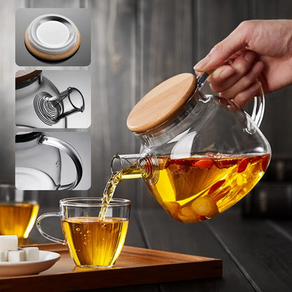 Heat Resistant Glass Teapot 1000ml – Transparent Direct Fire Compatible Tea Kettle for Black, Green, Fruit &amp; Flowering Tea