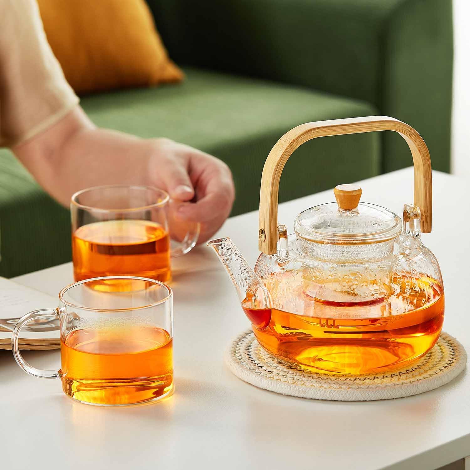 Heat-Resistant Glass Teapot 960ml – Direct Fire Safe Transparent Tea Kettle with Strainer