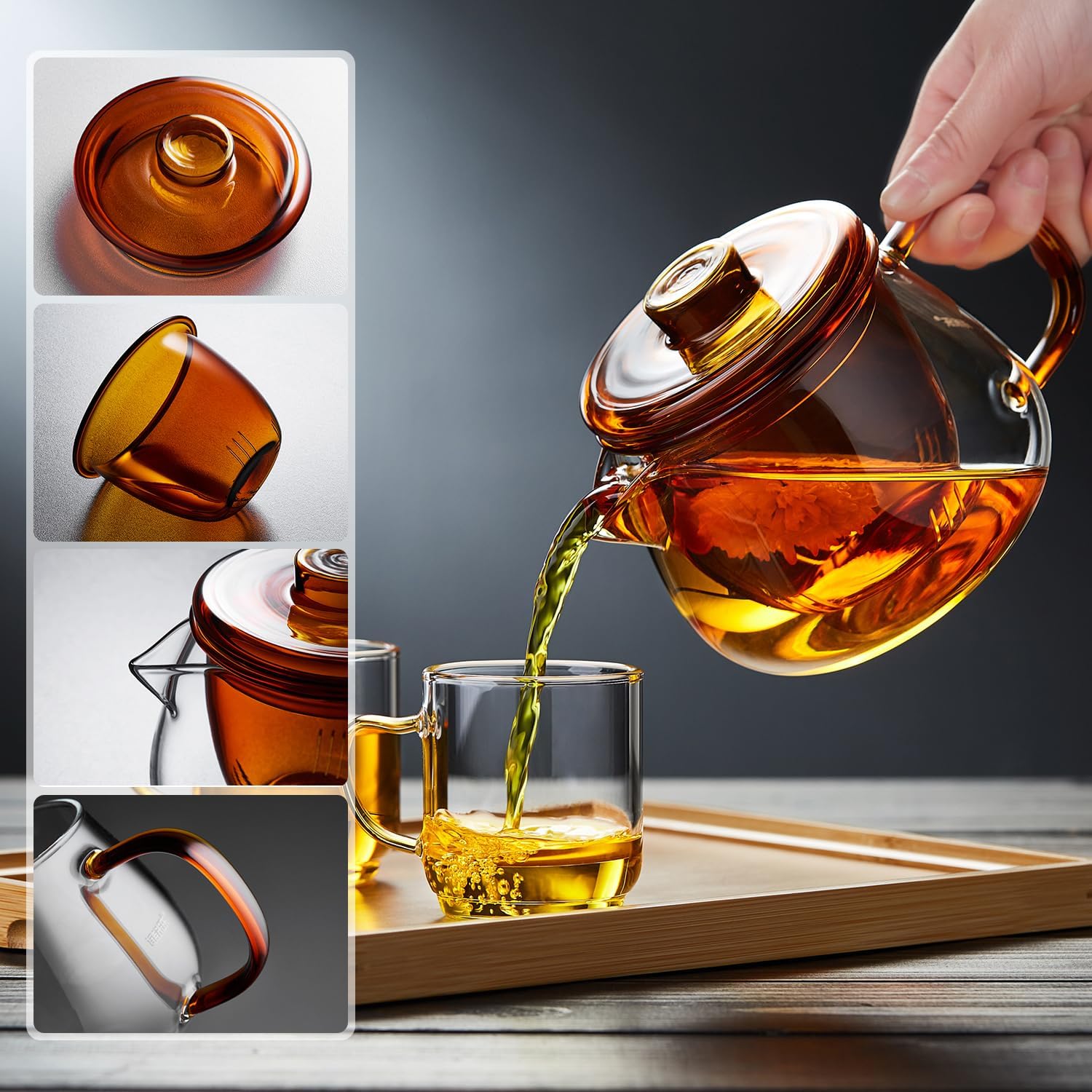 Pokaloti Amber Borosilicate Glass Teapot 600ml – Direct Fire &amp; Microwave Safe