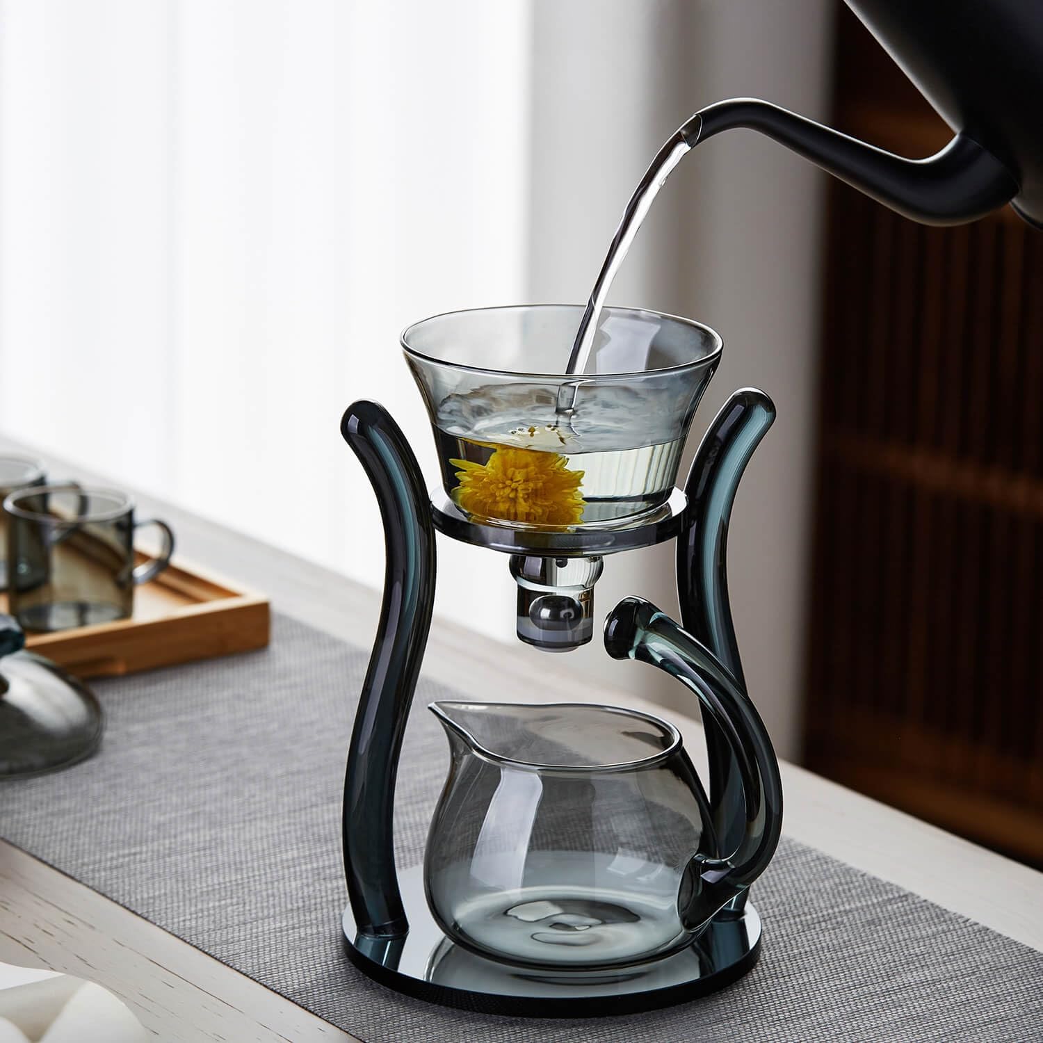 Pocarati Semi-Automatic Tea Dripper – Heat-Resistant Glass Tea Maker with Magnetic Filter