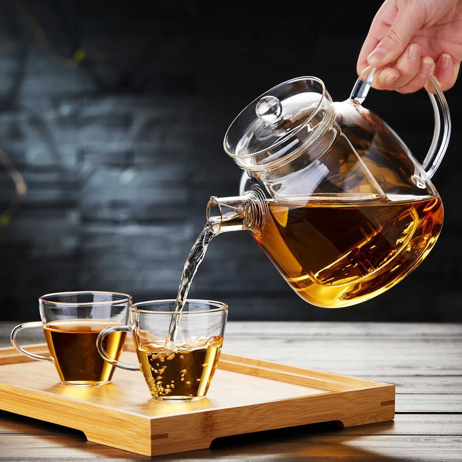Pokaro Heat-Resistant Glass Teapot 1000ml – Large Capacity with Infuser, Gas Stove &amp; Refrigerator Safe