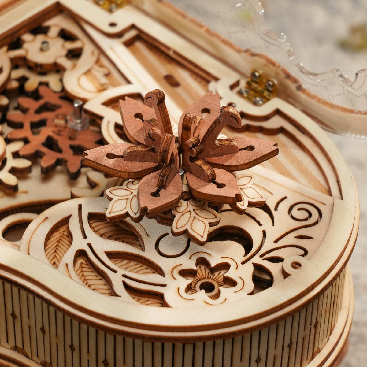 ROKR Piano 3D Wooden Puzzle Music Box – DIY Mechanical Model Kit with Automatic Playback, No Battery Required
