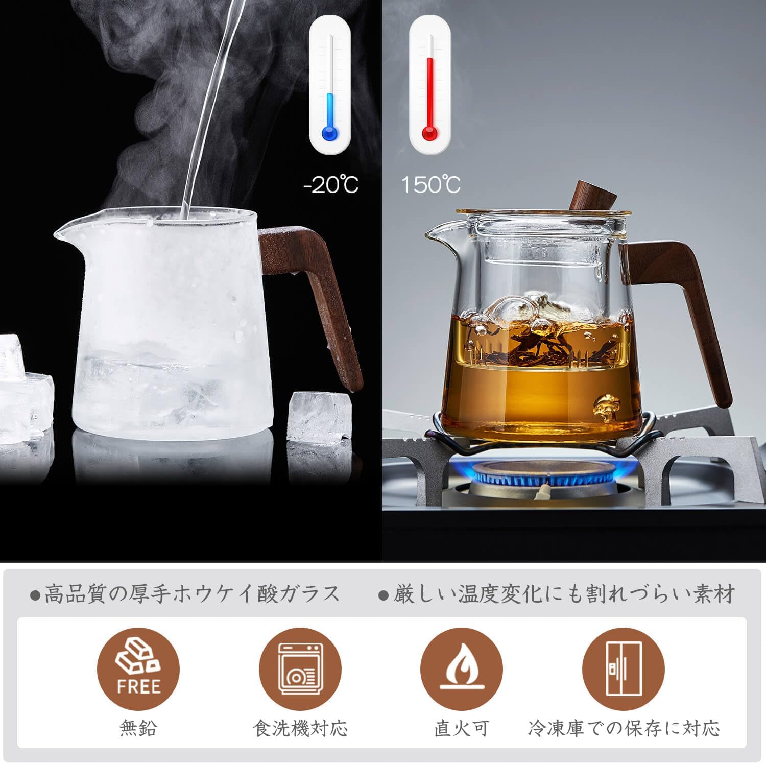 Pocaro Clear Glass Tea Pot Set 550ml – Teapot with 4 Cups, Portable Hospitality Teaware