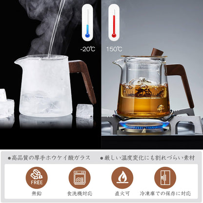 Pocaro Clear Glass Tea Pot Set 550ml – Teapot with 4 Cups, Portable Hospitality Teaware