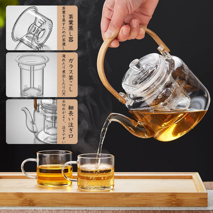 Ransawa Heat-Resistant Glass Teapot 1000ml – Clear Kettle, Direct Fire Safe, with Glass Tea Strainer