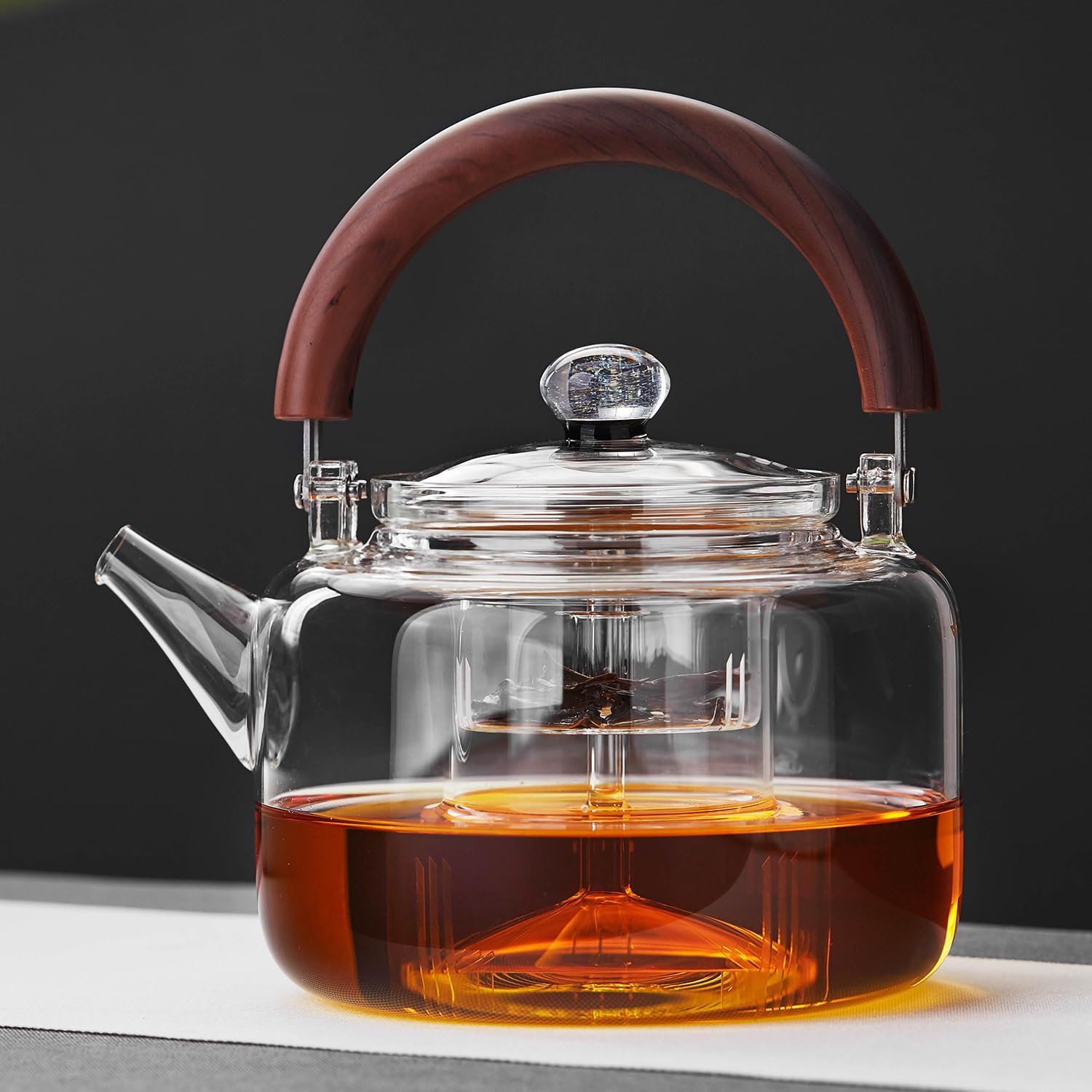 Pokaroty Heat-Resistant Glass Teapot 1300ml – Clear Tea Pot with Built-In Tea Strainer