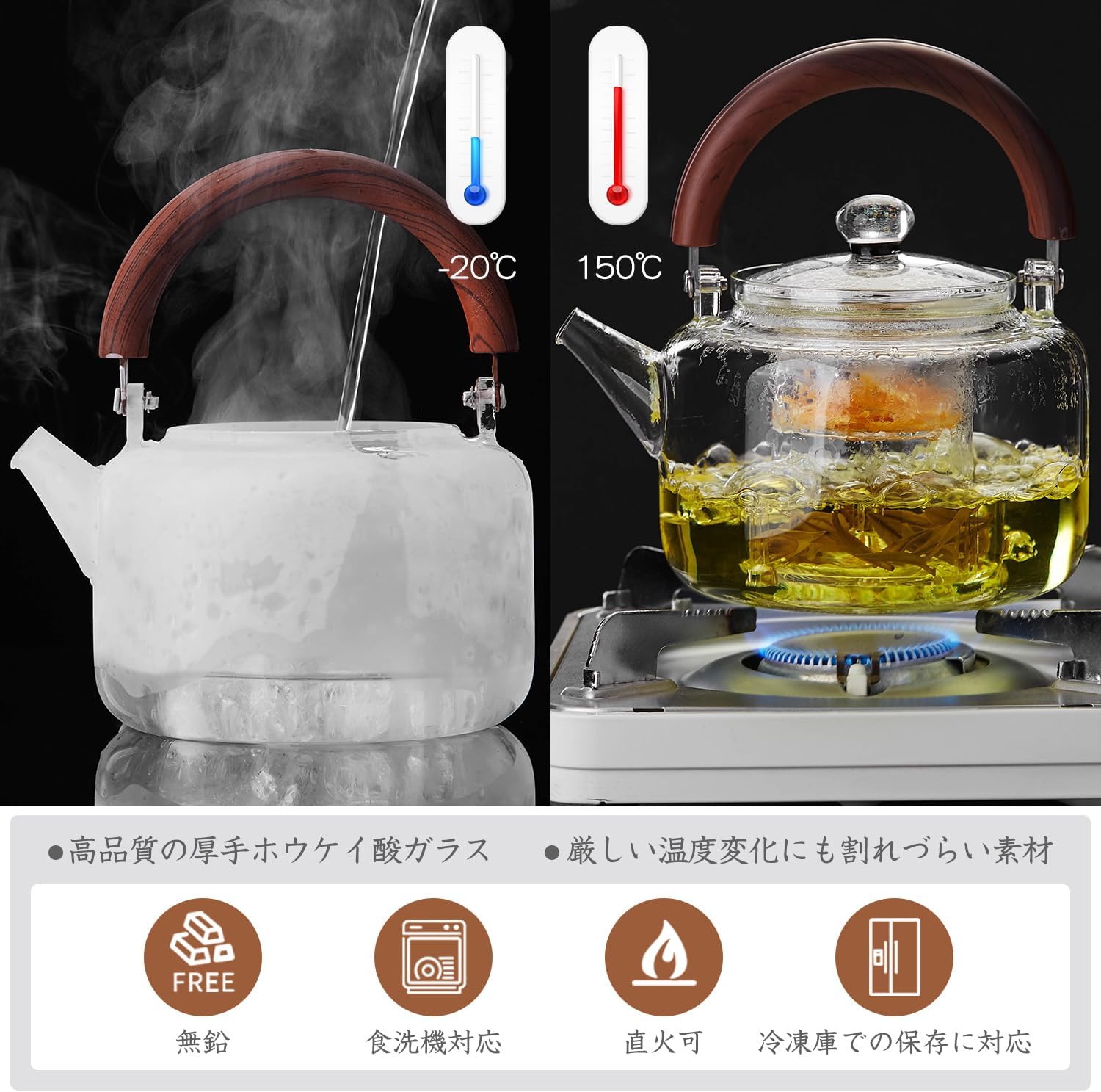 Pokaroty Heat-Resistant Glass Teapot 1300ml – Clear Tea Pot with Built-In Tea Strainer
