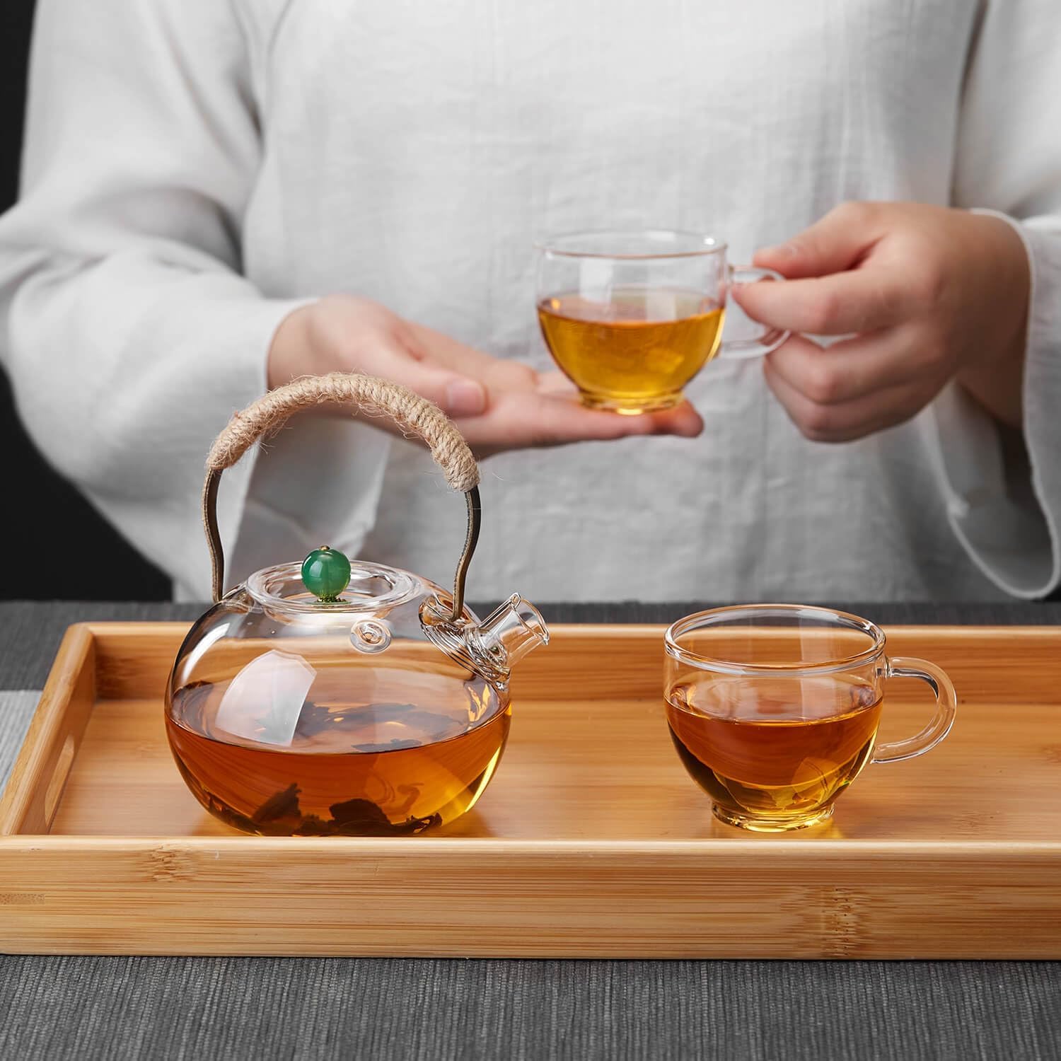 Pocarati Heat-Resistant Glass Teapot 1000ml – Japanese-Style Direct Flame Safe Tea Pot
