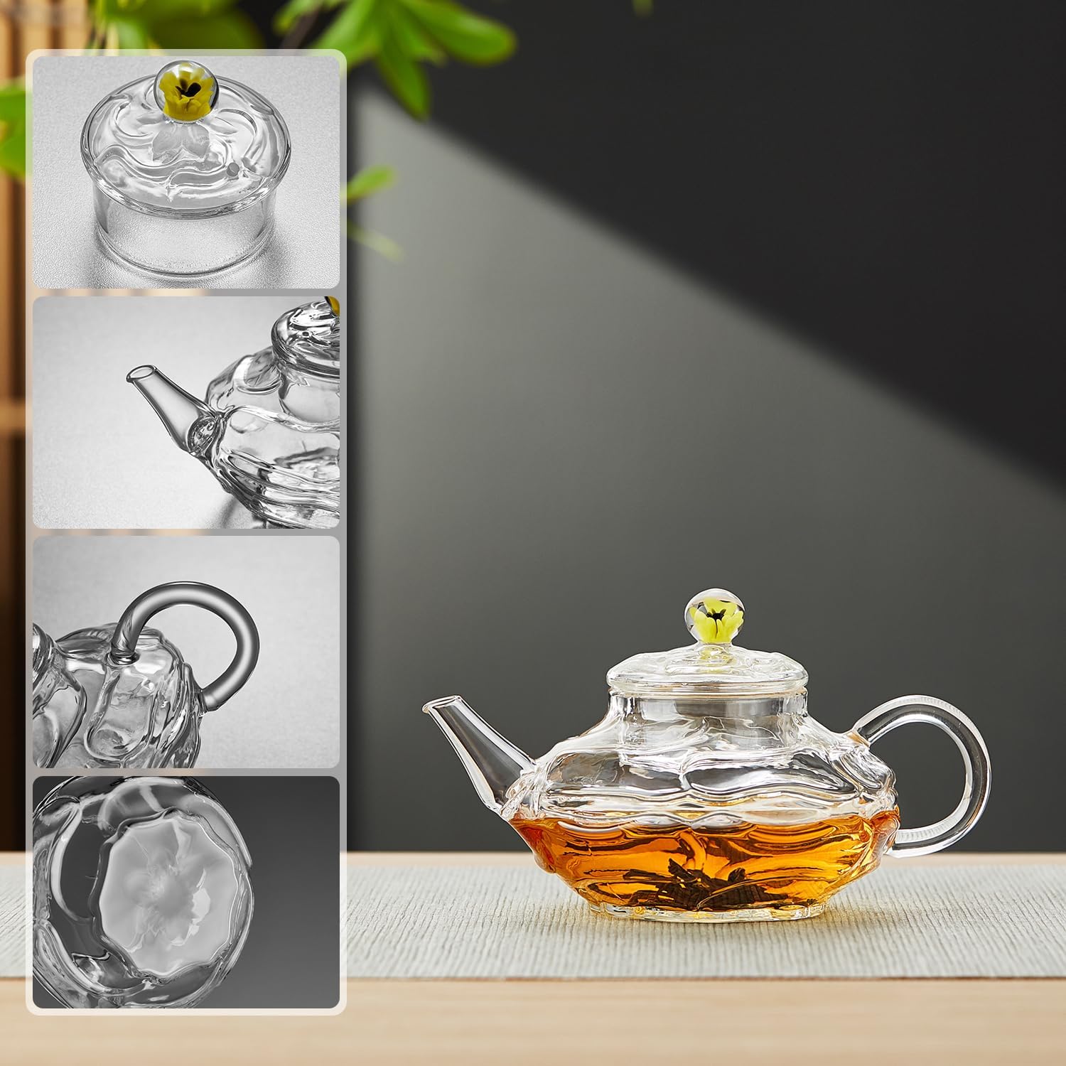 Mini Muscle Heat-Resistant Glass Teapot – 340ml Gourd Design