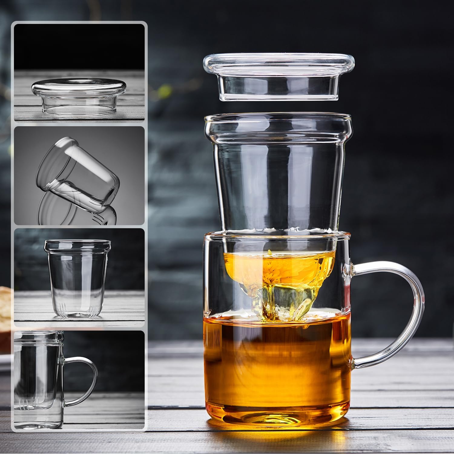 Pocalotea Glass Tea Cup with Infuser – 480ml Heat-Resistant Mug with Lid Strainer