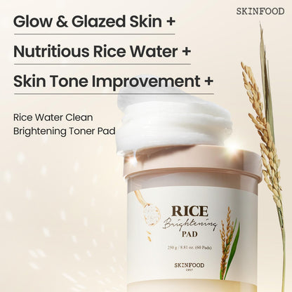SKINFOOD Rice Brightening Toner Pads – Moisturizing Korean Skincare Pads (250g, 60 Sheets)