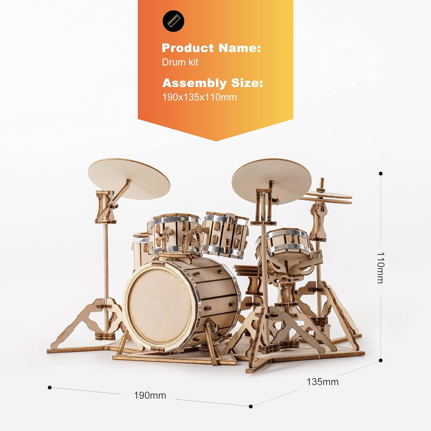 ROBOTIME Drum Set TG409 3D Wooden Puzzle – DIY Craft Model Kit, Educational Toy for Kids &amp; Adults
