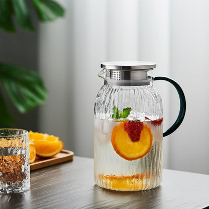 Pocarati Heat-Resistant Glass Pitcher – 1500ml Wood Grain Design Water Carafe