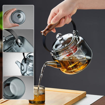 Pocarati Heat-Resistant Glass Teapot 900ml – Direct Flame Safe with Dual Removable Glass Infusers