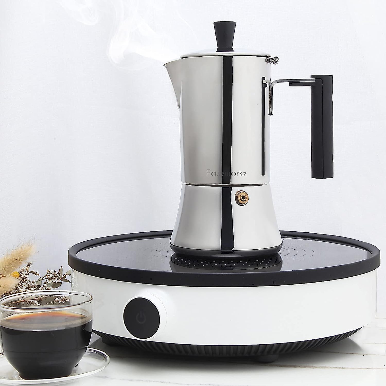 Easyworkz Pedro 4-Cup Stainless Steel Moka Pot – Italian Espresso Maker, Induction Compatible, 200ml