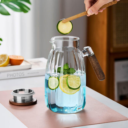 Pocarati Heat-Resistant Glass Pitcher – 1800ml Vertical Stripe Water Carafe with Handle &amp; Lid
