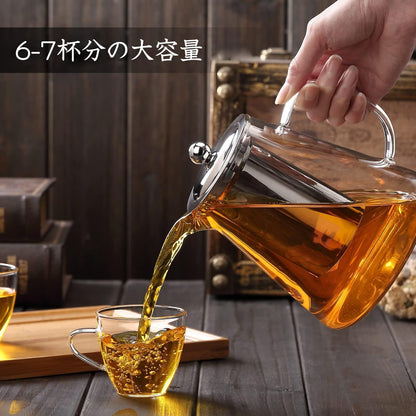 PK4150M Glass Teapot 1500ml – Large Capacity Heat-Resistant Teapot with Stainless Steel Strainer