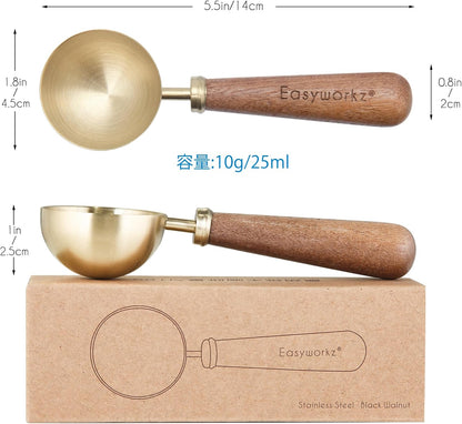 Easyworkz Retro Coffee Measuring Spoon – 10g Stainless Steel Scoop with Black Walnut Handle, Champagne Gold