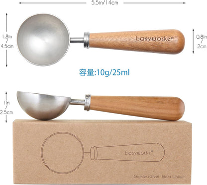 Easyworkz Retro Coffee Measuring Spoon – 10g Stainless Steel Scoop with Black Walnut Handle, Silver