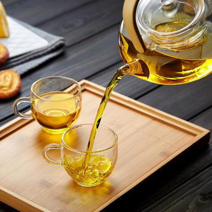 Heat-Resistant Glass Teapot 800ml – Bamboo Handle, Flat Design, Direct Fire Safe