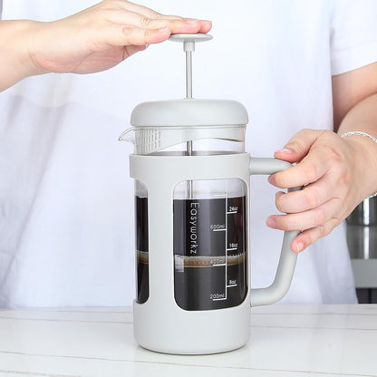 Easyworkz French Press Coffee &amp; Tea Maker – Heat-Resistant Glass, Soft Grip Handle, 1000ml (8 Cups), Light Grey
