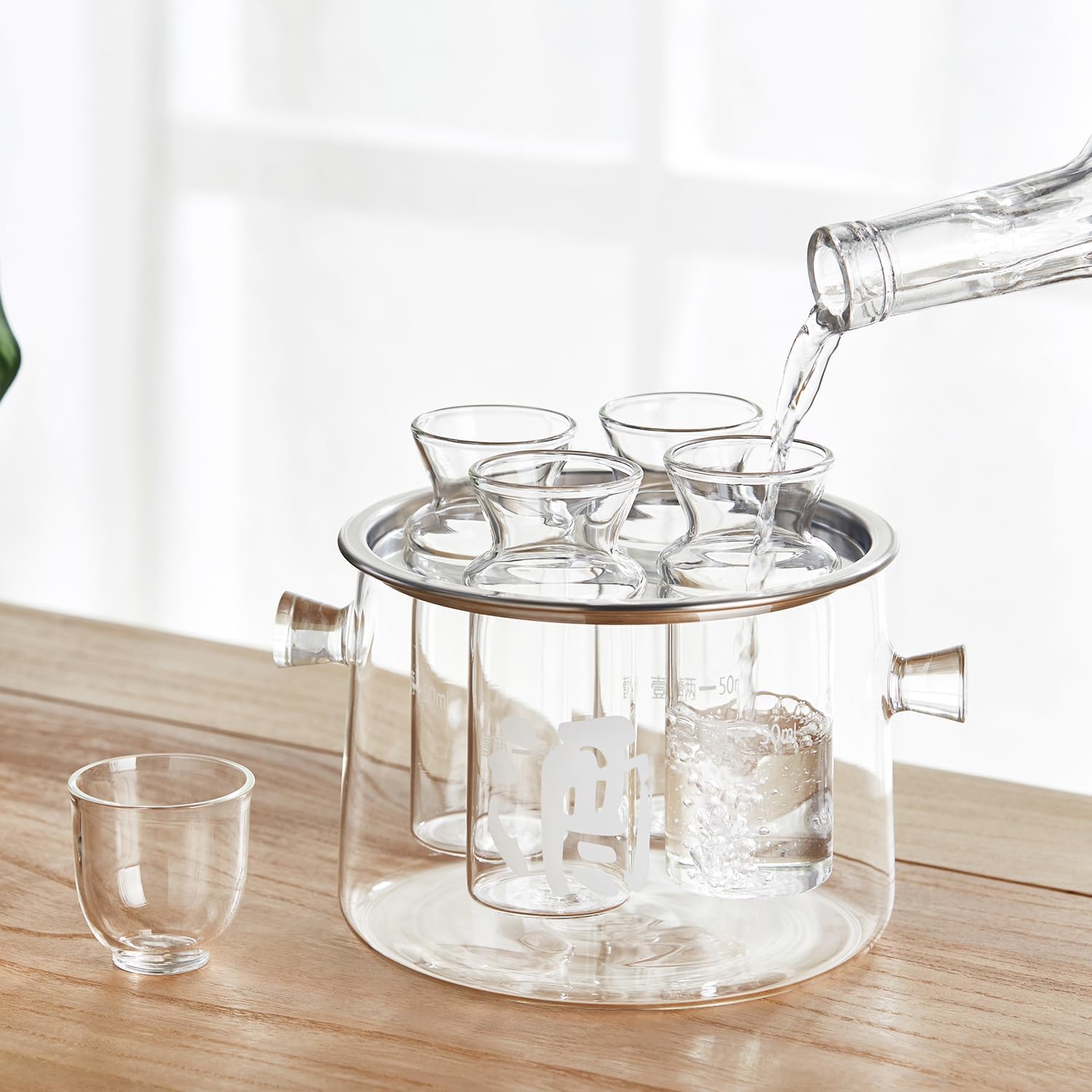 Heat-Resistant Glass Sake Set – Tokkuri Sake Carafe with Measuring Marks