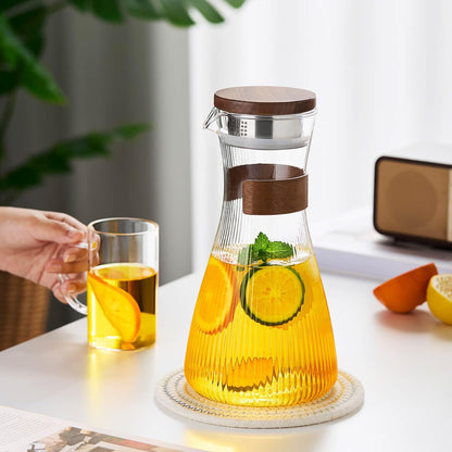 Pocaroty Heat-Resistant Glass Pitcher – 1500ml Vertical Stripe Water Carafe with Lid