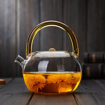 Heat-Resistant Glass Teapot 850ml – Transparent Direct Fire Compatible Tea Pot with Built-In Strainer