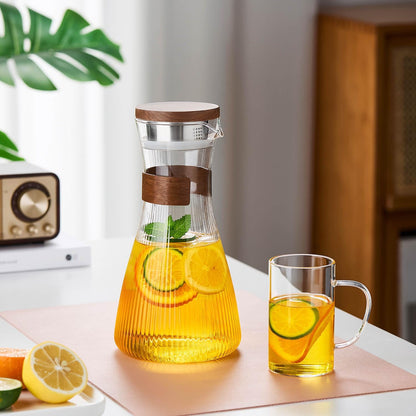Pocaroty Heat-Resistant Glass Pitcher – 1500ml Vertical Stripe Water Carafe with Lid