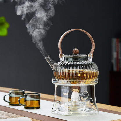 Heat-Resistant Glass Teapot 920ml – Pumpkin Design with Wooden Handle &amp; Tea Strainer