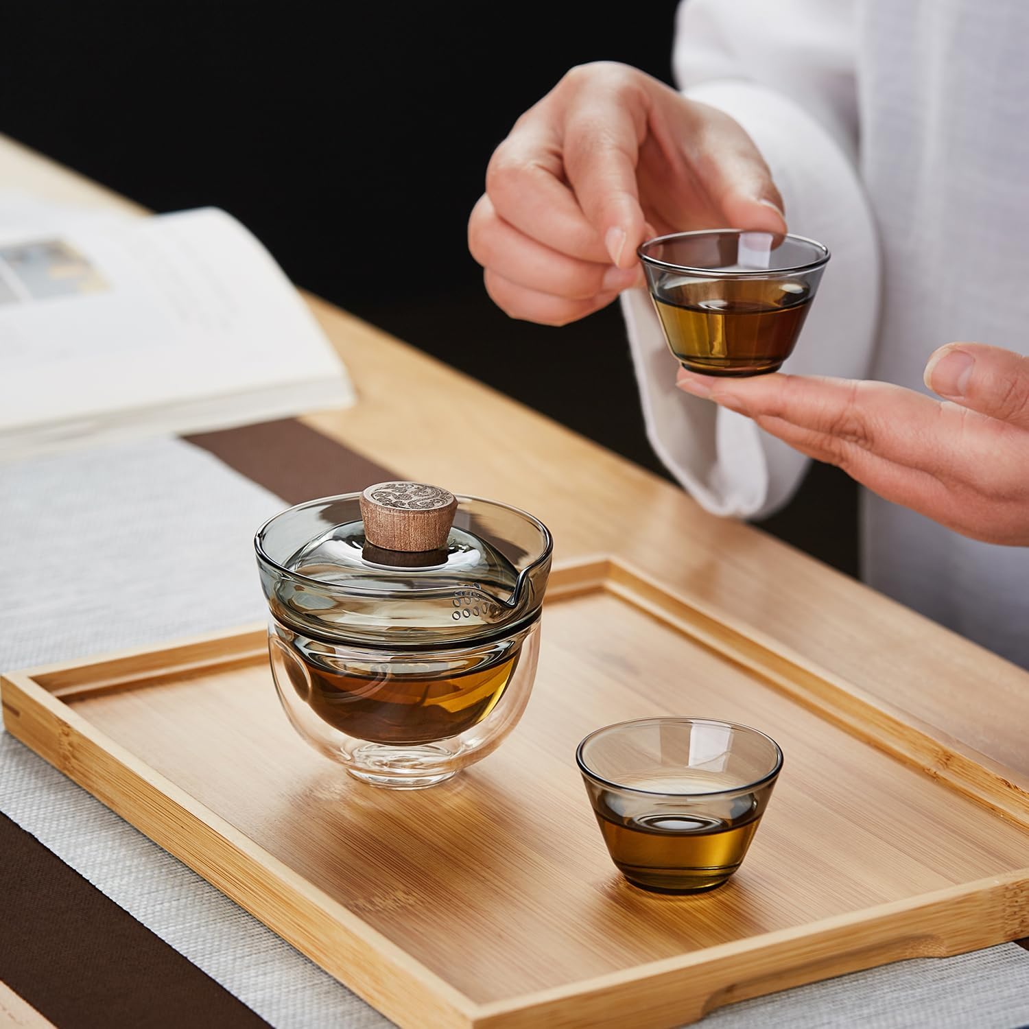 Pocarati Travel Tea Set – Portable Heat-Resistant Glass Teapot with 2 Cups &amp; Protective Case